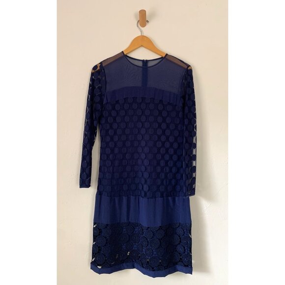 Diane Von Furstenberg Navy Sheer Polka Dot Lace Shift Dress Size 10 - Picture 3 of 11
